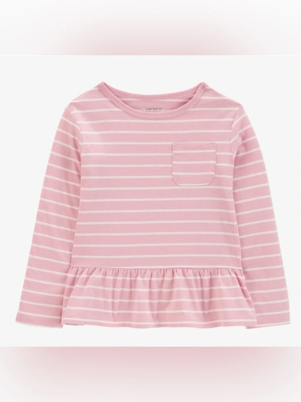 2T Cotton Pink Peplum Top with White Stripes and Pink Ribbed Flare Pants